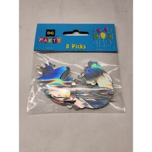 Unicorn & Rainbow Silver Foil Cupcake Picks Toppers Decorations 8 Pcs